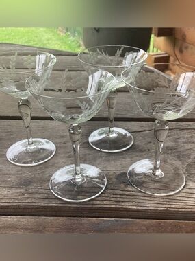 Etched Crystal Vintage Stemware - set of 7 in 2 sizes